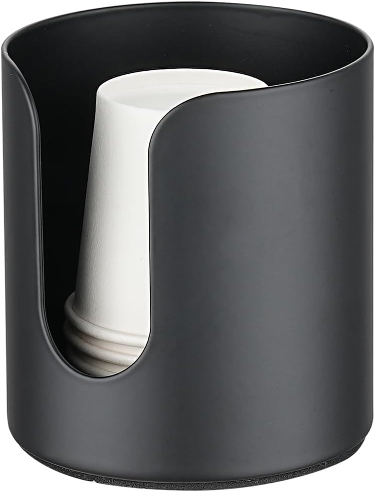 JQK Bathroom Cup Dispenser, Black Small Disposable Paper Mouthwash Cup Holders for Rinsing Cups On Bathroom Vanity Countertops, Makeup Table, Powder Room, Holds 3 oz / 5 oz, BCD120-PB