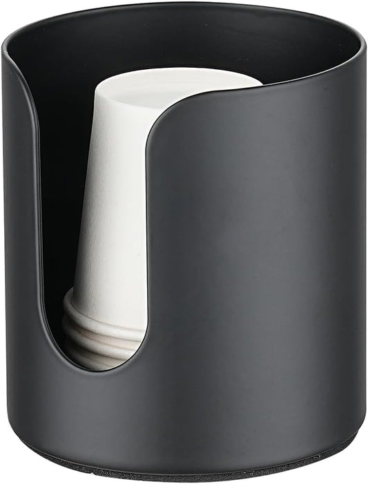 JQK Bathroom Cup Dispenser, Black Small Disposable Paper Mouthwash Cup Holders for Rinsing Cups On Bathroom Vanity Countertops, Makeup Table, Powder Room, Holds 3 oz / 5 oz, BCD120-PB