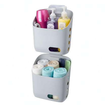 LeleCAT Plastic Hanging Basket Kitchen Storage organizer, Basket with Detachable hook, Hang it behind a door or on a railing, Over the Cabinet Door (White, Small-2 Pack)