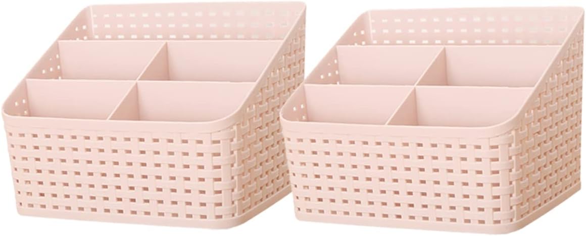 2 Pack Cosmetic Storage Box Pink Pp Desk Organizer for Makeup Jewelry Brushes Office Supplies Desktop Storage Case for Home and Office