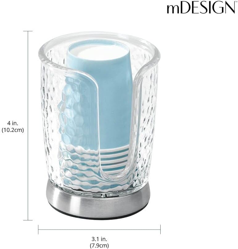 mDesign Plastic/Steel Compact Small Disposable Paper Cup Dispenser Storage Holder for Rinsing Cups on Bathroom Vanity Countertops - Rain Collection - Clear/Brushed