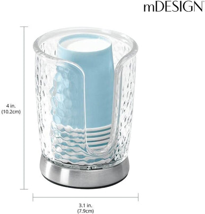 mDesign Plastic/Steel Compact Small Disposable Paper Cup Dispenser Storage Holder for Rinsing Cups on Bathroom Vanity Countertops - Rain Collection - Clear/Brushed