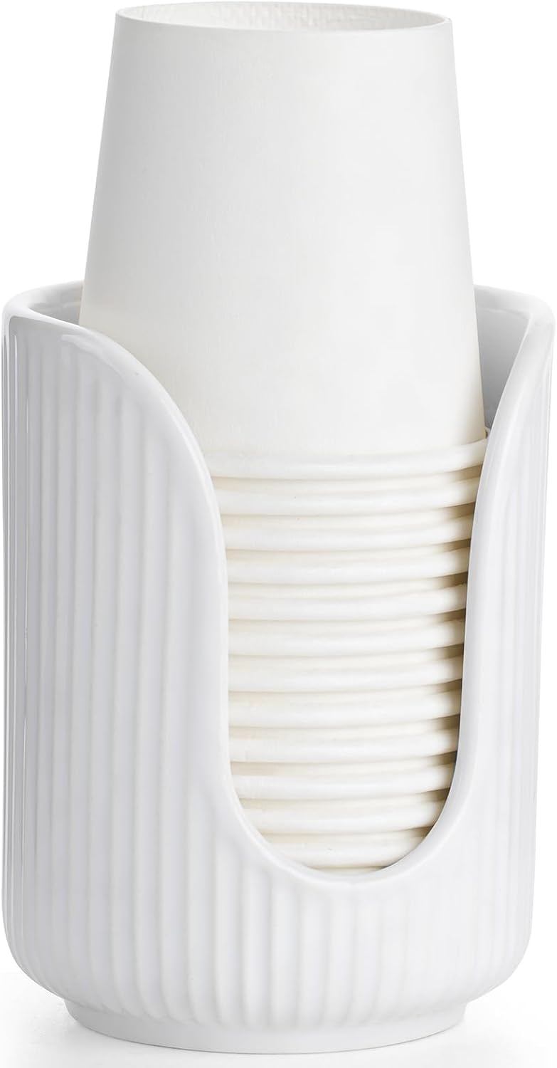 ABRUTY Bathroom Cup Dispenser, 3oz-4oz Ceramic Paper Cup Holder, Small Countertop Mouthwash Dixie Cups Accessories, for Vanity Countertops, Bathroom, Kitchen, and Dining Room