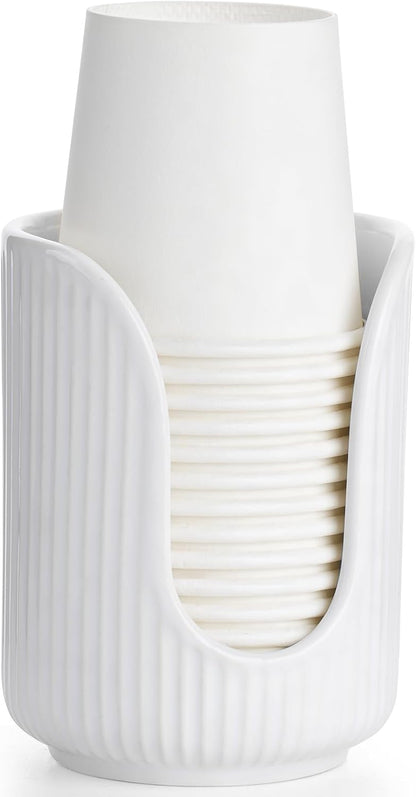 ABRUTY Bathroom Cup Dispenser, 3oz-4oz Ceramic Paper Cup Holder, Small Countertop Mouthwash Dixie Cups Accessories, for Vanity Countertops, Bathroom, Kitchen, and Dining Room