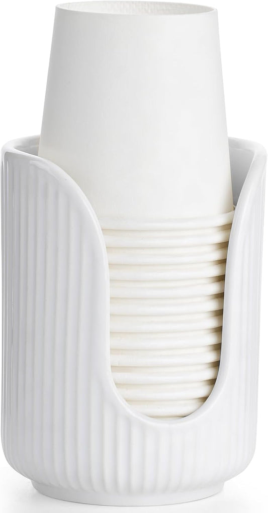 ABRUTY Bathroom Cup Dispenser, 3oz-4oz Ceramic Paper Cup Holder, Small Countertop Mouthwash Dixie Cups Accessories, for Vanity Countertops, Bathroom, Kitchen, and Dining Room