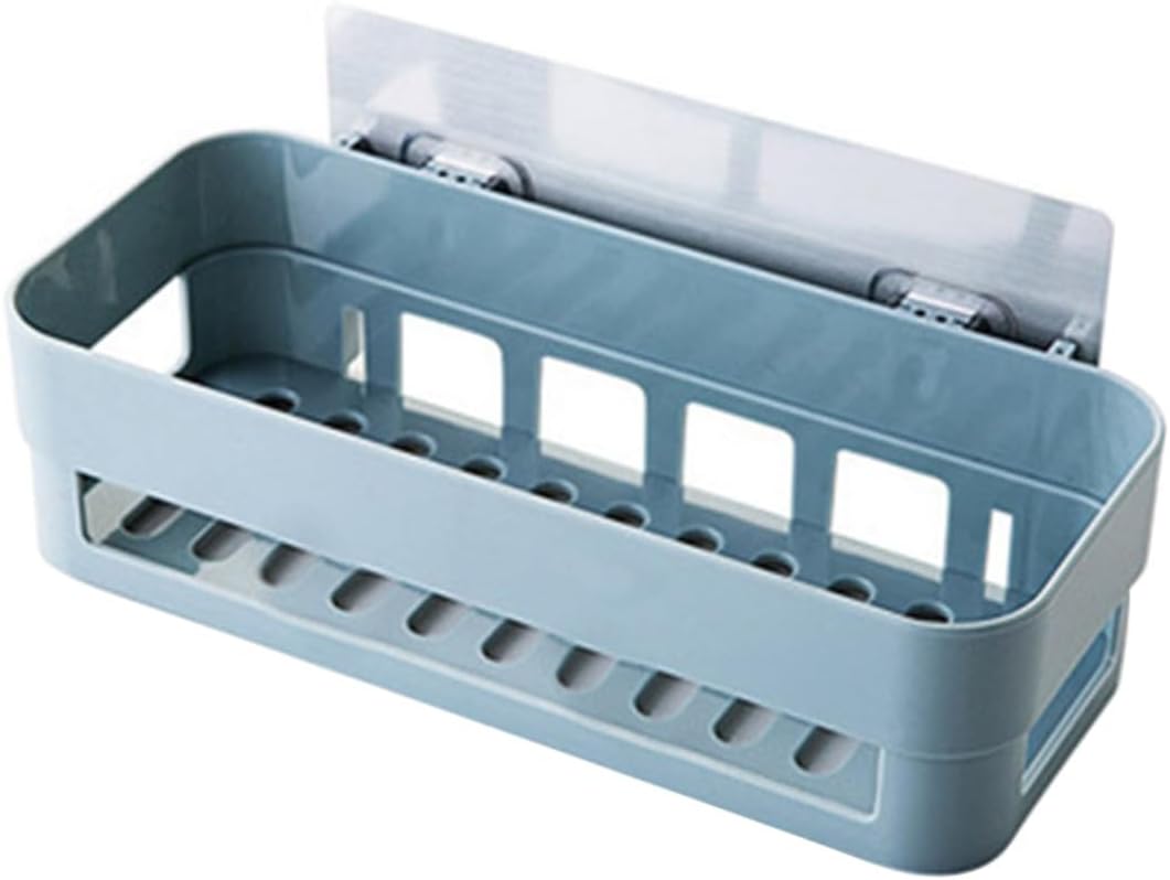 Plastic Bathroom Storage Basket Wall Mounted with Traceless Adhesive Tape
