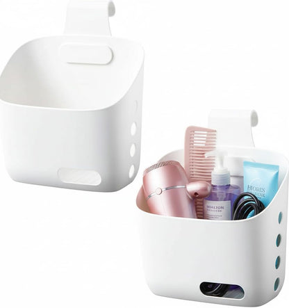 LeleCAT Plastic Hanging Basket Kitchen Storage organizer, Basket with Detachable hook, Hang it behind a door or on a railing, Over the Cabinet Door (White, Small-2 Pack)