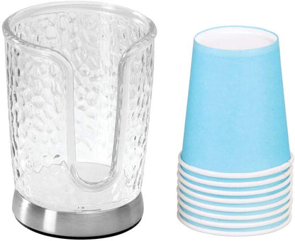 mDesign Plastic/Steel Compact Small Disposable Paper Cup Dispenser Storage Holder for Rinsing Cups on Bathroom Vanity Countertops - Rain Collection - Clear/Brushed
