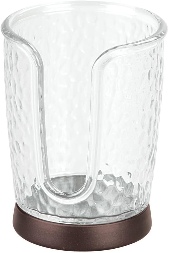 iDesign Rain Disposable Paper and Plastic Cup Dispenser Holder for Master, Guest, Kids' Bathroom Vanity and Countertops, 3.10" x 3.10" x 4", Clear and Bronze