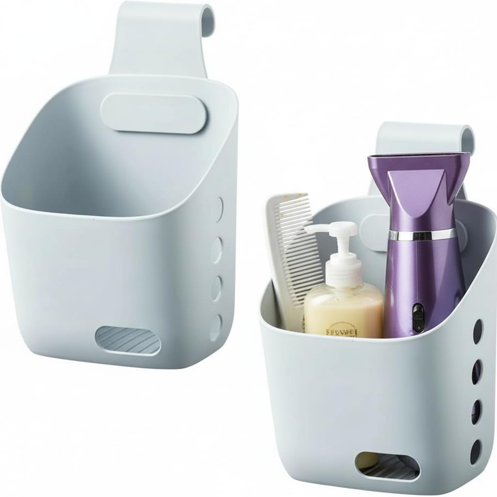 LeleCAT Plastic Hanging Basket Kitchen Storage organizer, Basket with Detachable hook, Hang it behind a door or on a railing, Over the Cabinet Door (White, Small-2 Pack)