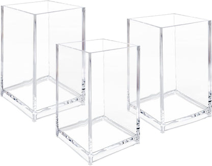 Newkita 3 Pack Clear Acrylic Cosmetic Pencil Pen Holder Cup, Clear Makeup Brush Holder, Desk Acrylic Brushes Storage