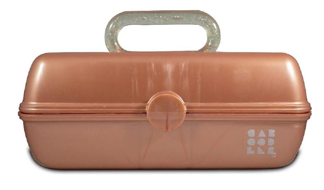 Caboodles Pretty in Petite Makeup Box, Two-Tone Seafoam on Lavender, Hard Plastic Organizer Box, 2 Swivel Trays, Fashion Mirror, Secure Latch for Safe Travel