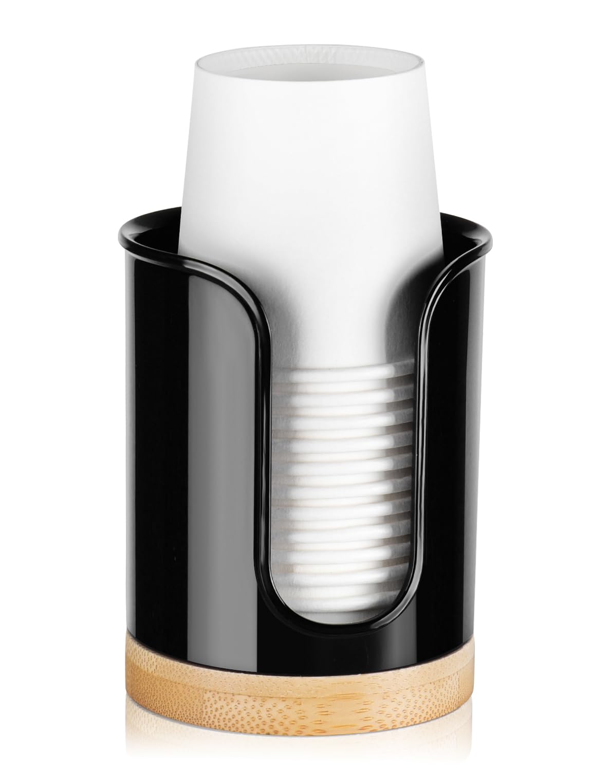 Bathroom Cup Dispenser - Small Cup Holder for Dixie 3 oz Bathroom Cups, Mouthwash Cups, 3 4 Ounce Cup Dispenser - PC/Bamboo, Black, Pack of 1