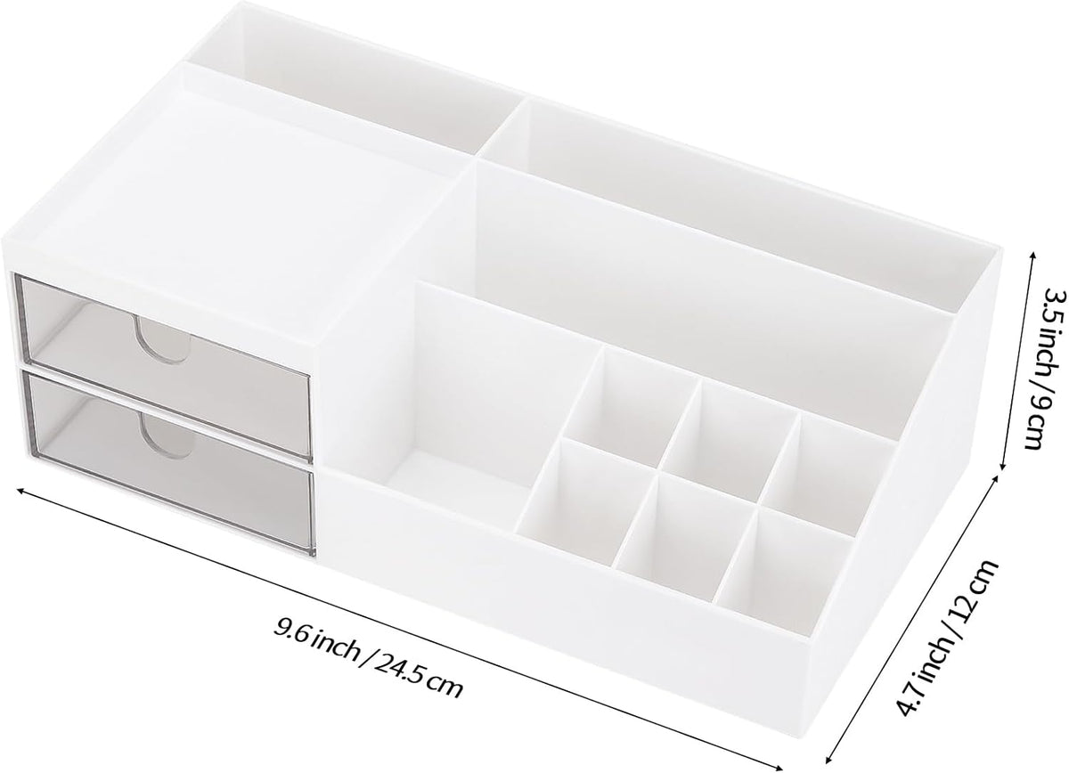 LETURE Desk Organizer, Cosmetic Makeup Vanity Organizer Box, Bathroom Counter Makeup Storage for Eyeshadows, Skin Care, Concealers, Powders, Nail Polish (White)