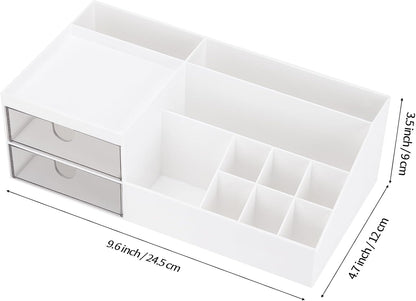 LETURE Desk Organizer, Cosmetic Makeup Vanity Organizer Box, Bathroom Counter Makeup Storage for Eyeshadows, Skin Care, Concealers, Powders, Nail Polish (White)