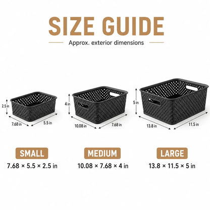 MaxGear Baskets for Organizing, 3 Pack Plastic Storage Baskets with Built-In Handles, Woven Organizer Bins for Pantry, Closet, Bathroom, Kitchen, Cabinet and Office