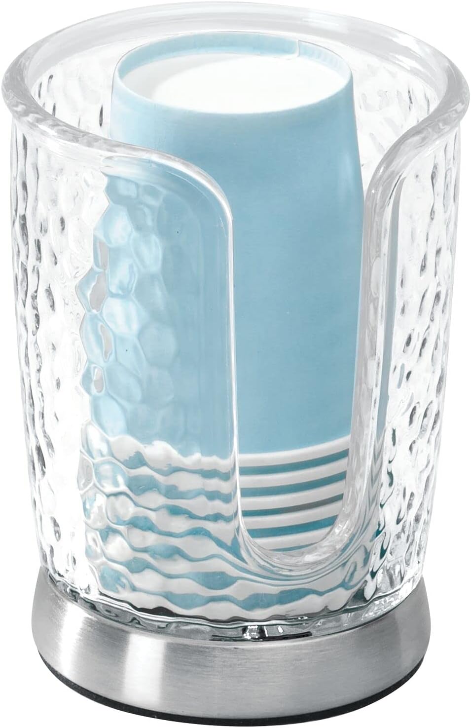 mDesign Plastic/Steel Compact Small Disposable Paper Cup Dispenser Storage Holder for Rinsing Cups on Bathroom Vanity Countertops - Rain Collection - Clear/Brushed