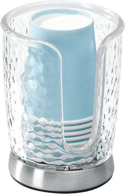mDesign Plastic/Steel Compact Small Disposable Paper Cup Dispenser Storage Holder for Rinsing Cups on Bathroom Vanity Countertops - Rain Collection - Clear/Brushed