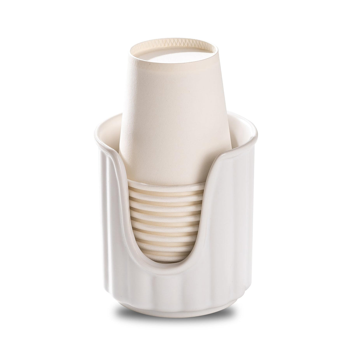 TANEW Ceramic Bathroom Cup Dispenser with Stylish Vertical Stripes - Dixies Cup Dispenser Mouthwash Cup Holder Holds 3oz Paper Cups for Rinsing Cups on Bathroom Vanity Countertops Reactive Glaze Brown