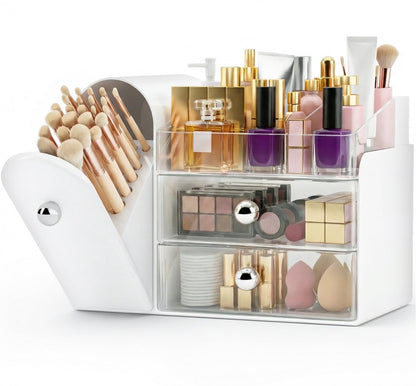 Makeup Organizer Countertop with Makeup Brush Holder,White