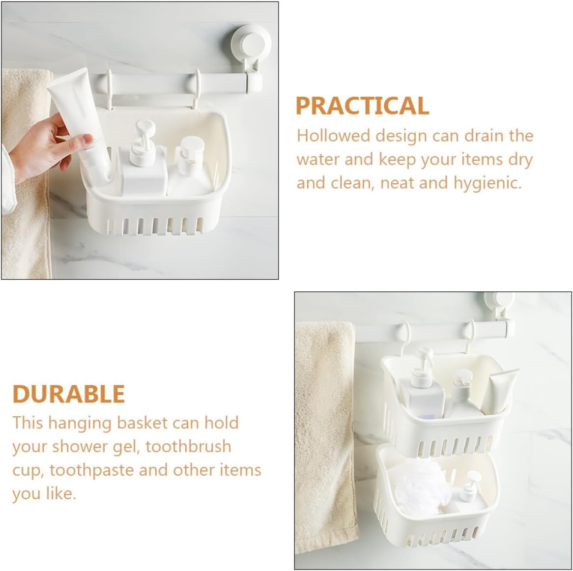 Hanging Shower Basket Wall-mounted Bathroom Organizer Multi-function Toiletry Storage Basket for Home Bath Supply Small Size