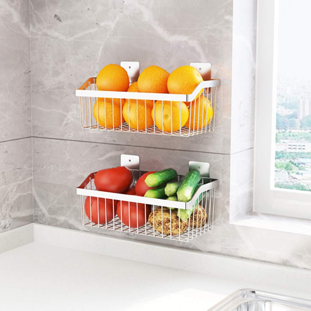 SUS304 Stainless Steel Hanging Storage Baskets Organizer Wall Mount, Metal Wire Storage Bin Rack for Kitchen Bathroom Shower Spice Shelf,L 9.84 Inch
