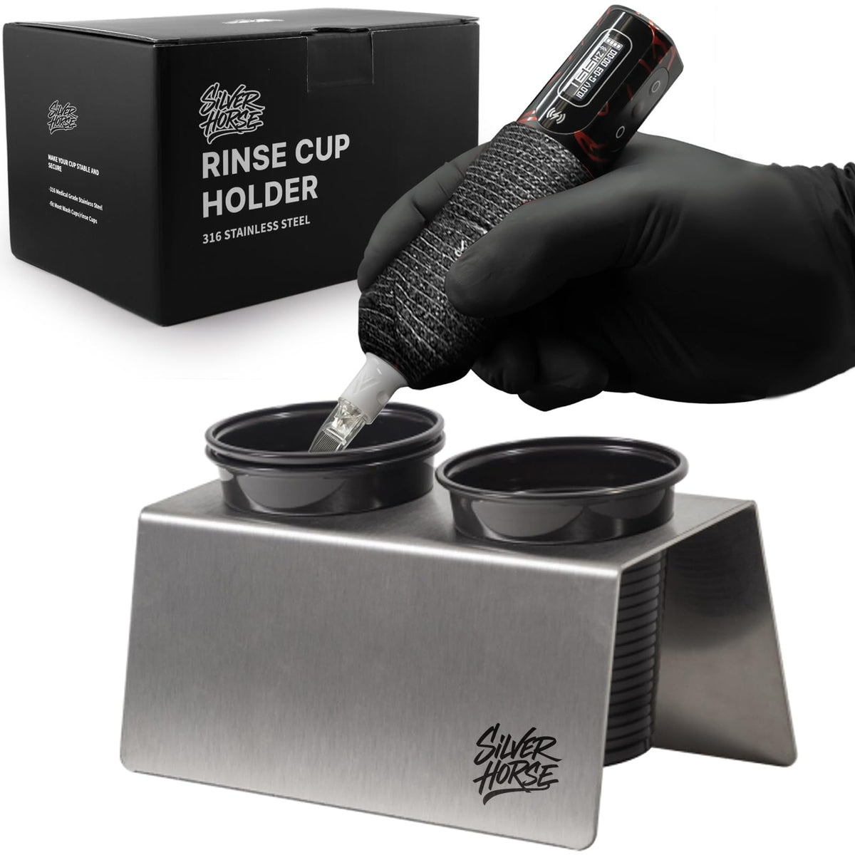 Tattoo Rinse Cup Holder Stand - Heavy Tattoo Water Cup Stand, Anti-Spill Tattoo Cup Holder, Medical Stainless Steel Professional Tattoo Supplies Accessories for Tattoo Artists (ONE CUP STAND)