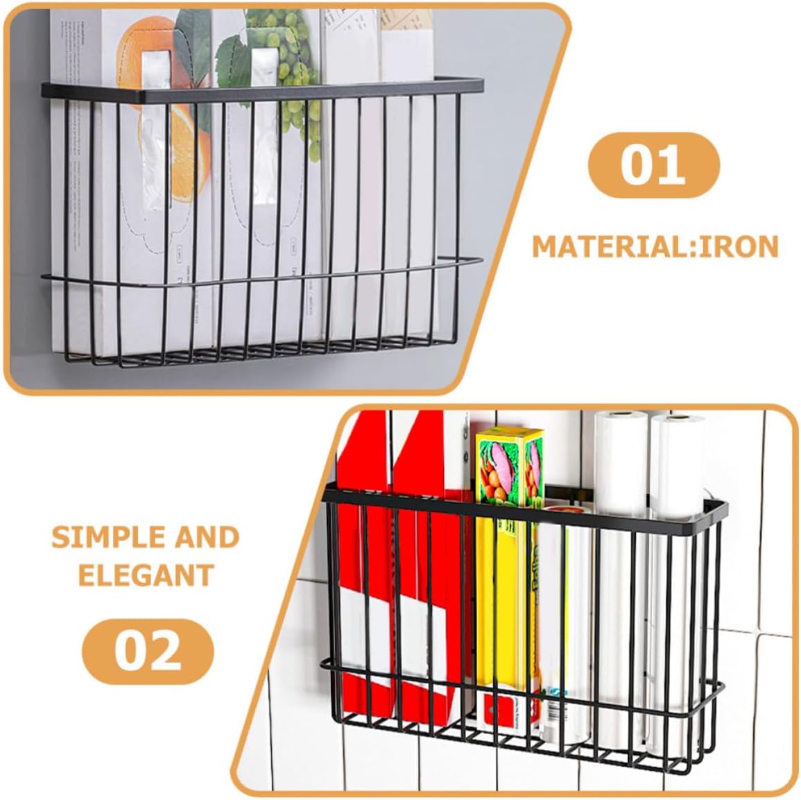 Iron Wall-Mounted Storage Basket with Nail-Free Design, Black Iron Wire Hanging Organizer for Bathroom and Office, Convenient Small Wall Storage Shelf for Toiletries and Sundries