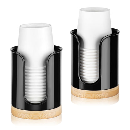 Bathroom Cup Dispenser - Small Cup Holder for Dixie 3 oz Bathroom Cups, Mouthwash Cups, 3 4 Ounce Cup Dispenser - PC/Bamboo, Black, Pack of 1