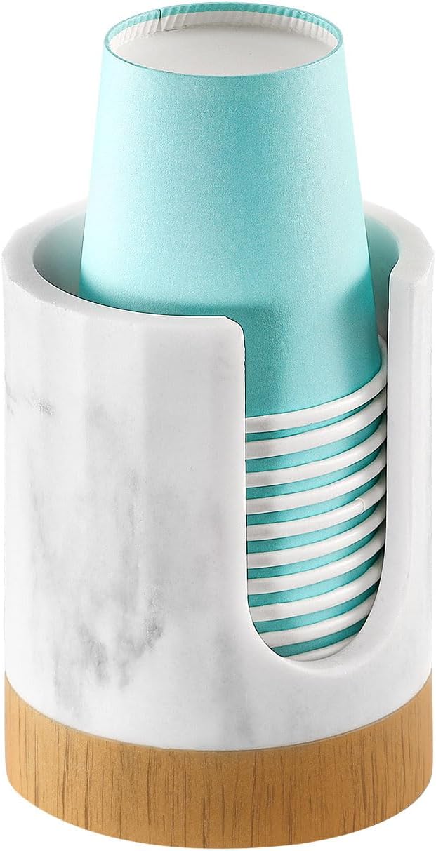 Luxspire Bathroom Cup Dispenser, 3oz Dixie Cup Dispenser, Guest Bathroom Essentials, Marble Resin Cup Dispenser, Disposable Paper Cup Holder, Cotton Pad Holder, Bathroom Accessories - Marble White