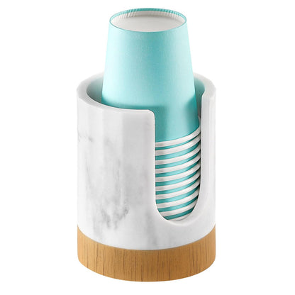 Luxspire Bathroom Cup Dispenser, 3oz Dixie Cup Dispenser, Guest Bathroom Essentials, Marble Resin Cup Dispenser, Disposable Paper Cup Holder, Cotton Pad Holder, Bathroom Accessories - Marble White