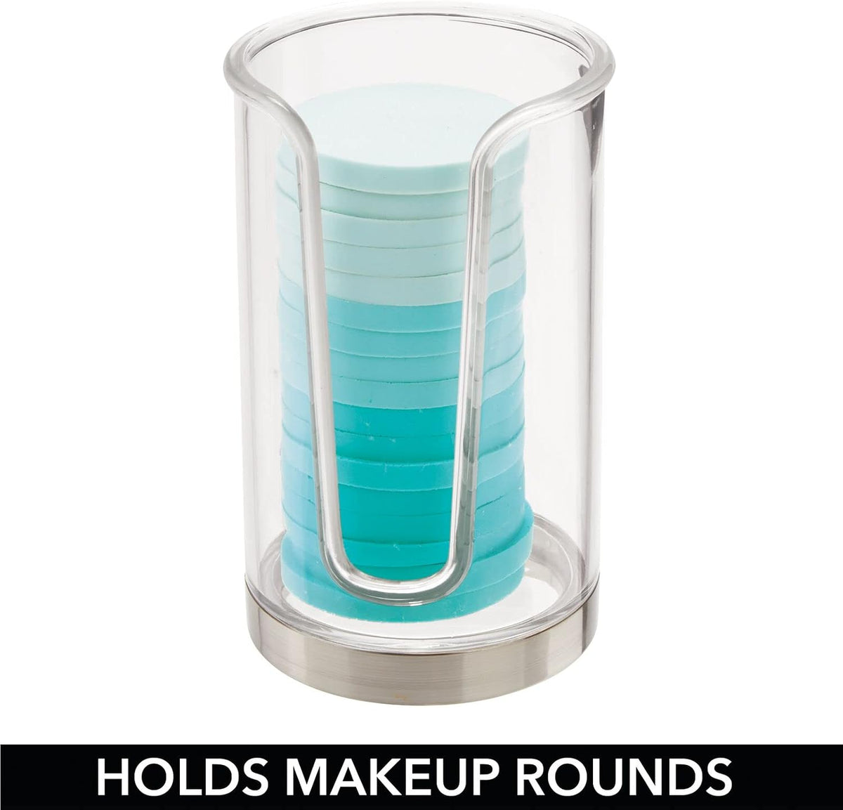 mDesign Plastic Small Compact Disposable Paper Cup Dispenser, Mouthwash Rinsing Cups Storage Holder for Bathroom Vanity Countertops, Makeup Table, Powder Room, Lumiere Collection, Clear/Brushed Chrome