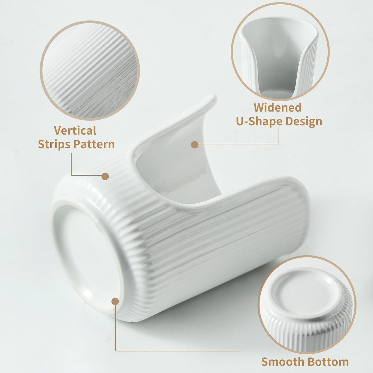 Dobbyby Ceramic Bathroom Cup Dispenser with Stylish Vertical Stripes - Disposable Mouthwash Cup Holder Holds 3-4oz Paper Cups for Rinsing Cups on Bathroom Vanity Countertops (Off White)