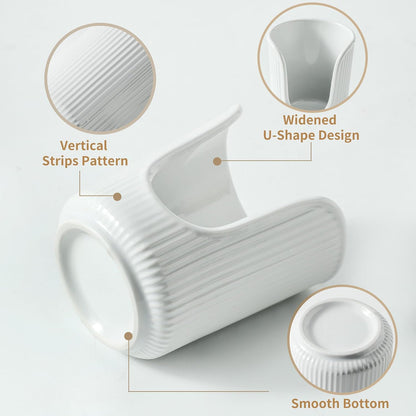 Dobbyby Ceramic Bathroom Cup Dispenser with Stylish Vertical Stripes - Disposable Mouthwash Cup Holder Holds 3-4oz Paper Cups for Rinsing Cups on Bathroom Vanity Countertops (Off White)