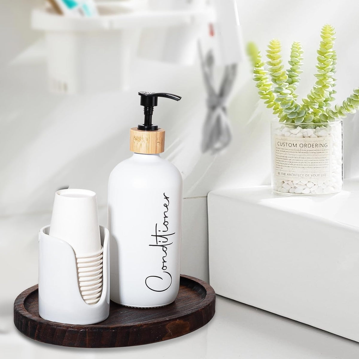 Bathroom Cup Dispenser Small Cup Holder for Bathroom, Ceramic Mouthwash Cups 3 4 oz Cup Dispenser Accessories, 1 Pack, White