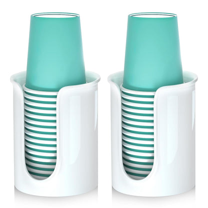 2 Pack Bathroom Cup Dispenser - Small Cup Holder and Mouthwash Cups Holder for 3 Oz Countertop - Convenient Paper Cup Dispenser - Bamboo Wood Base Bathroom Cup Holder（White）