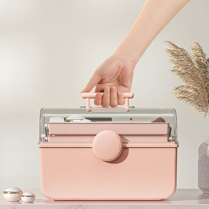 WMM Makeup Storage Organizer, Large Capacity Makeup Organizer with Transparent Visual Cover, Handle 3 Layers Portable Cosmetic Storage Box Easily Organize Your Cosmetics, Jewelry and Hair Accessories