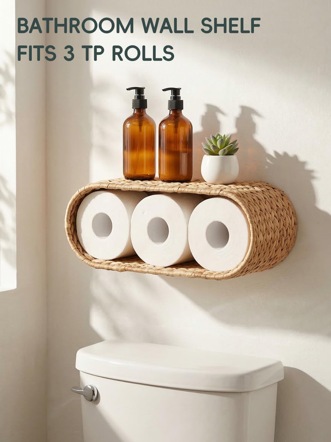Coeusy Wicker Wall Shelf for Bathroom, Hanging Toilet Paper Holder Basket