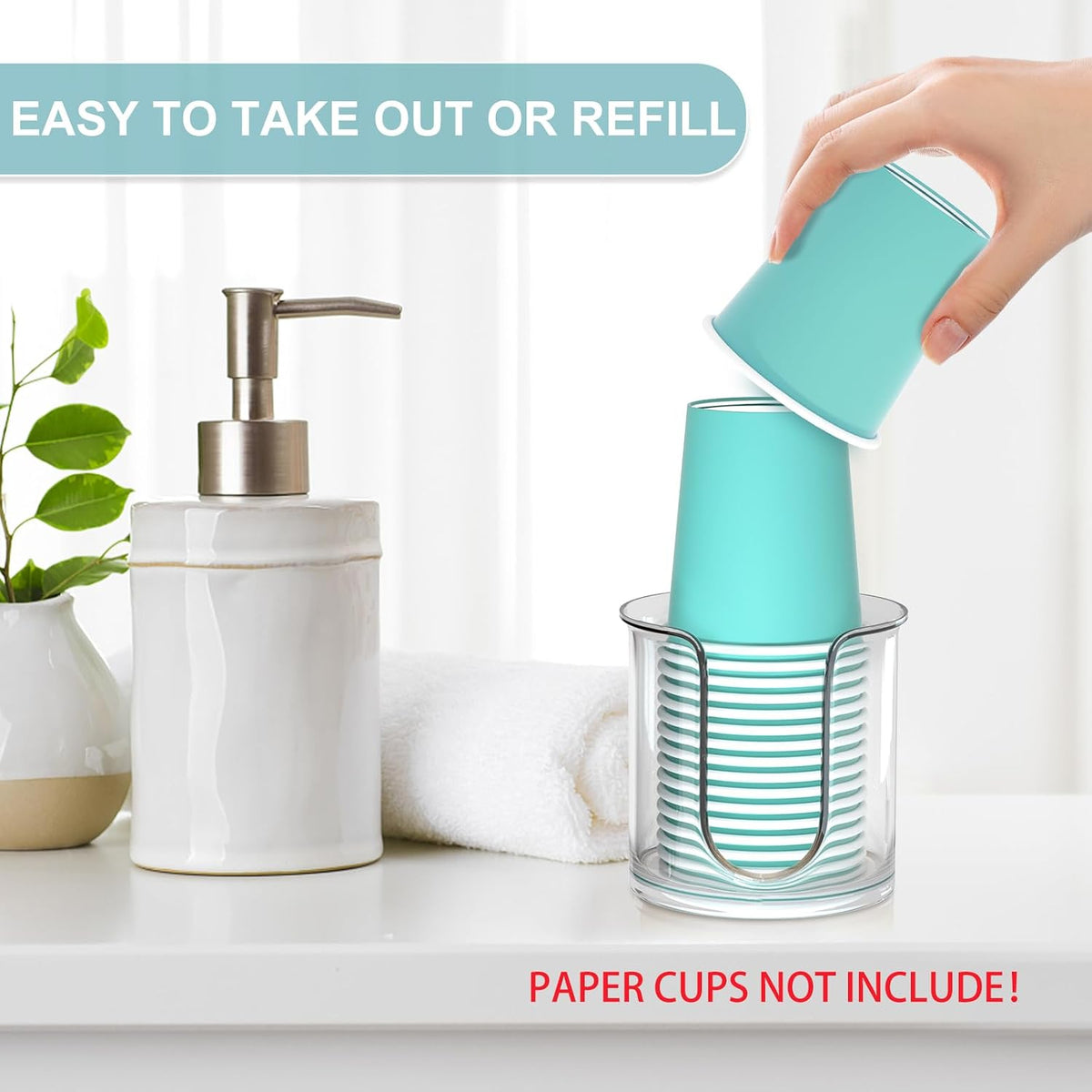 2 Pack Bathroom Cup Dispenser - Countertop 3 oz Bathroom Cup Holder for Dixie and Paper Cups - Mouthwash Cup Holder for 3oz 4oz Bathroom Cups（Clear）