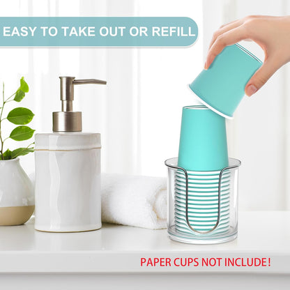 2 Pack Bathroom Cup Dispenser - Countertop 3 oz Bathroom Cup Holder for Dixie and Paper Cups - Mouthwash Cup Holder for 3oz 4oz Bathroom Cups（Clear）