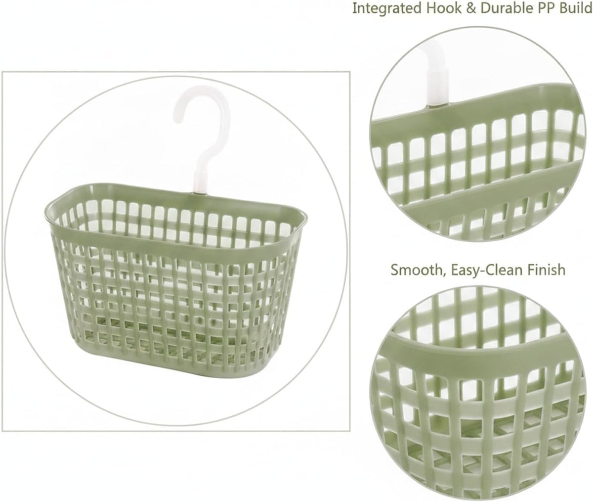 Wall-Mounted Bathroom Storage Basket with Hooks, Compact PP Plastic Shower Caddy for Toiletries and Vanity Organization (1 Pack)