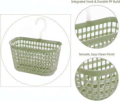 Wall-Mounted Bathroom Storage Basket with Hooks, Compact PP Plastic Shower Caddy for Toiletries and Vanity Organization (1 Pack)
