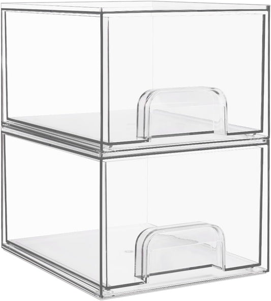 Vtopmart 2 Pack Small Clear Stackable Storage Drawers for Desk, Countertop