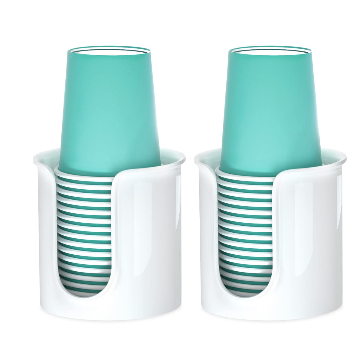 2 Pack Bathroom Cup Dispenser - Small Cup Holder and Mouthwash Cups Holder for 3 Oz Countertop - Convenient Paper Cup Dispenser - Bamboo Wood Base Bathroom Cup Holder（White）
