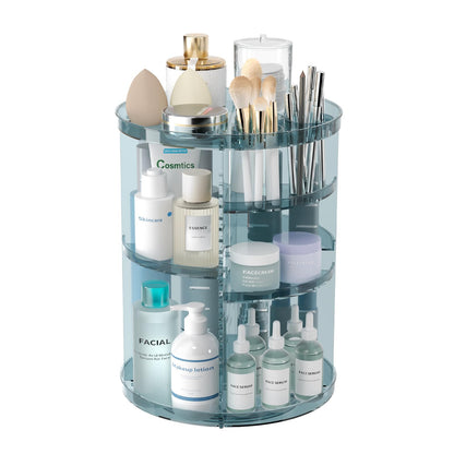 Rotating Makeup Organizer, DIY 8 Adjustable Layers Spinning Skincare Storage, Cosmetic Display Case with Brush Holder and Perfume Tray, Multi-Function Vanity Bathroom Countertop Organizer Clear
