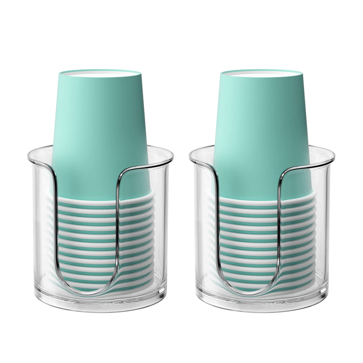 2 Pack Bathroom Cup Dispenser - Small Cup Holder and Mouthwash Cups Holder for 3 Oz Countertop - Convenient Paper Cup Dispenser - Bamboo Wood Base Bathroom Cup Holder（White）