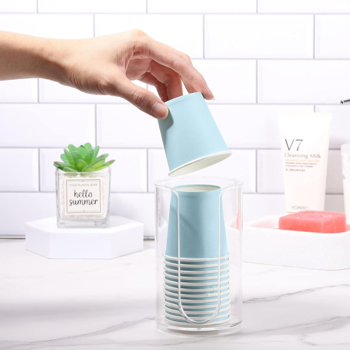 Bathroom Cup Dispenser, 3oz-5oz Small Disposable Paper Cups Holder Clear