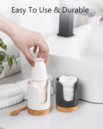 Ceramic Bathroom Cup Holder, 3 oz Dispenser, White