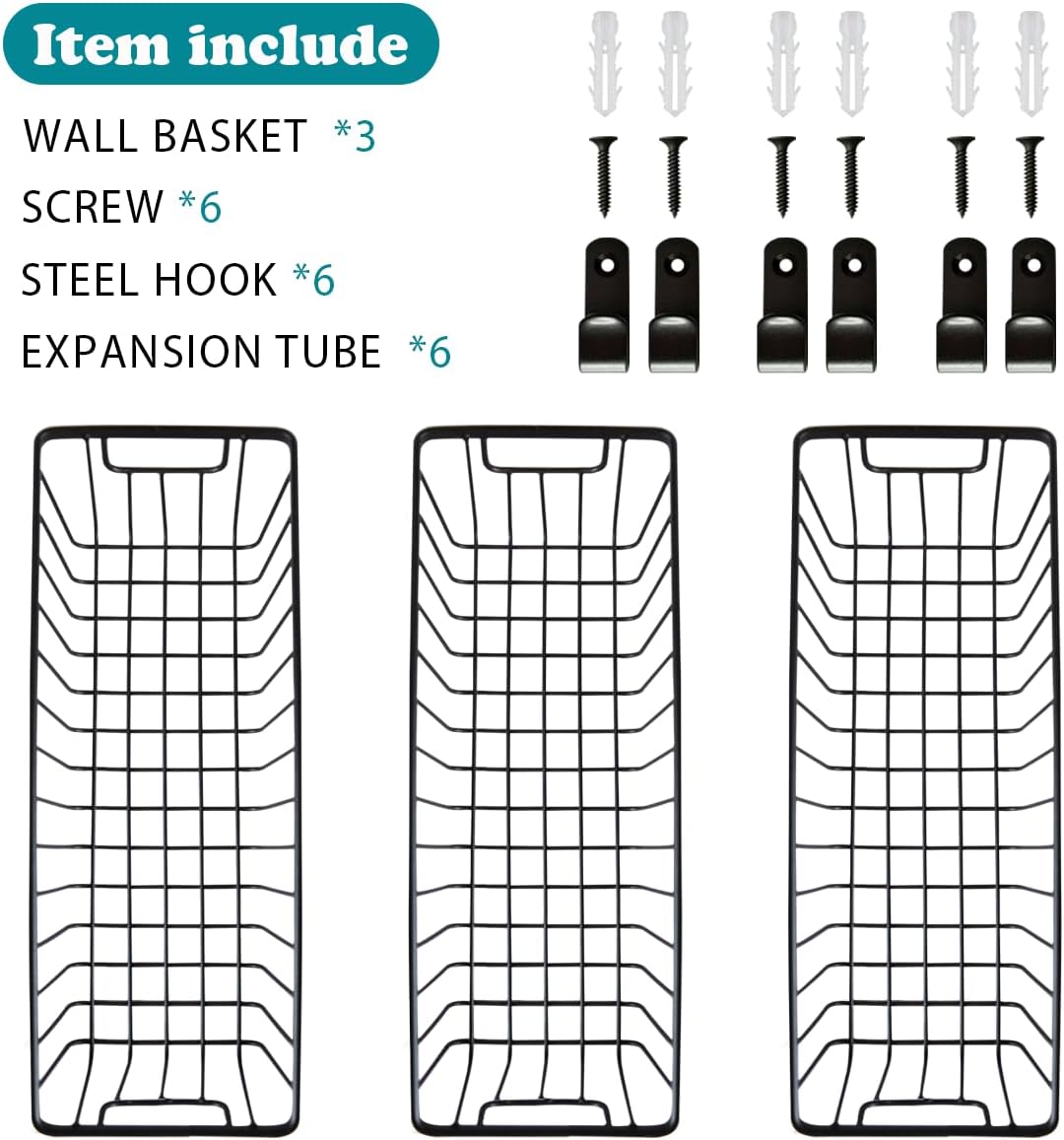 SheeChung Hanging Wall Wire Baskets, Portable Metal Wall Mount Basket