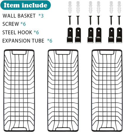 SheeChung Hanging Wall Wire Baskets, Portable Metal Wall Mount Basket